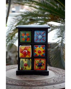 Handmade Blue Pottery Designer Crafted mini drawer with two boxes  floral print MultiColour