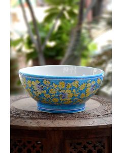 Handmade Blue Pottery designer plates for snacks and bowl floral print MultiColour