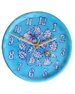 Handmade Blue Pottery special designer wall clock with blue pottery theme deisgn  floral print MultiColour