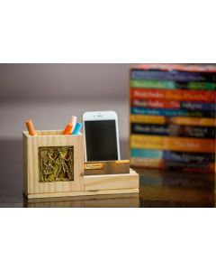 Pine Wood Pen Stand With Card & Mobile Holder