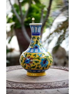 Handmade Blue Pottery designer flower vessel pot for dining room or office  floral print MultiColour