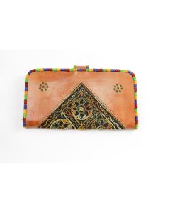 Handscart Abstract designer Pink Handclutch bag Genuine leather handcrafted Clutch bag with Kantha embroidery Pink Leather Messenger shopping hand tooled bag with block print design