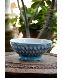 Handmade Blue Pottery designer plates for snacks and bowl floral print MultiColour