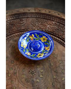 Handmade Blue Pottery Incense holder floral print MultiColour