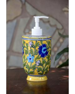 Handmade Blue Pottery Bathroom Ensemble 1 pieces with liquid soap dispenser soap floral print MultiColour