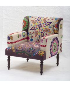 Vintage Kantha Patchwork Upholstered  Sofa Chair in Melody Patchwork Multi Arm  Chair Vintage Kantha Sofa Patchwork Chair