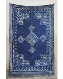 Handblock Indigo Dabu Printed Indian Dhurries Area Rugs Vegetable Dye, 100% Handweave with Natural Color for Any area in home.