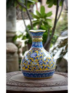 Handmade Blue Pottery Designer Flower pot and Vessel for multipurpose  floral print MultiColour