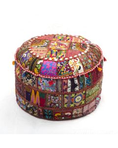 Badmeri Vintage Ottoman Indian Kantha  embroidery Work New Style Footstool  Pouf ottoman with Designer hand work.