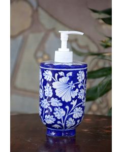 Handmade Blue Pottery Bathroom Ensemble 1 pieces with liquid soap dispenser soap floral print MultiColour