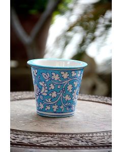 Handmade Blue Pottery Bowl and Vessel for multipurpose  floral print MultiColour