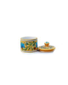 Handmade Blue Pottery Designer specially for kitechn accessories Pot for tea or suger with Lid  floral print MultiColour