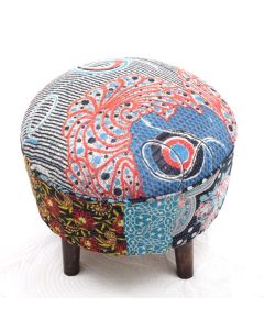 Badmeri Vintage Ottoman Indian Kantha  embroidery Work New Style Footstool  Pouf ottoman with Designer hand work.