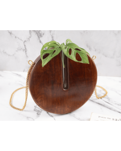 Elegant Wooden Round Hanging Planter with Glass Tube & Sling Chain