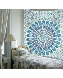 Jaipur Handloom Brown & White Peacock Mandala Tapestries Hippie Tapestry Hippy Indian Dorm Decor Psychedelic Tapestry Wall Hanging Bohemian Bedspread Bedding Bed Cover Beach Blanket picnic Sheet