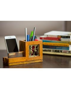 Mango Wood Pen Stand With Card & Mobile Holder