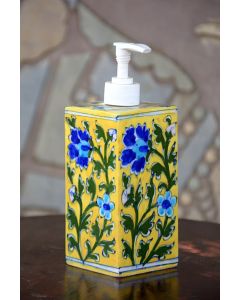 Handmade Blue Pottery Bathroom Ensemble 1 pieces with liquid soap dispenser soap floral print MultiColour