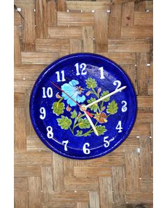 Handmade Blue Pottery special designer wall clock with blue pottery theme deisgn  floral print MultiColour