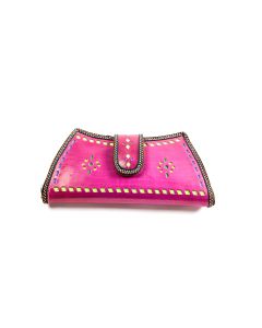 Handscart Abstract designer Pink Handclutch bag Genuine leather handcrafted Clutch bag with Kantha embroidery Pink Leather Messenger shopping hand tooled bag with block print design