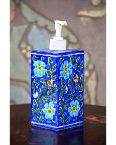 Handmade Blue Pottery Bathroom Ensemble 1 pieces with liquid soap dispenser soap floral print MultiColour