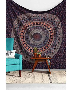 Jaipur Handloom Brown & White Peacock Mandala Tapestries Hippie Tapestry Hippy Indian Dorm Decor Psychedelic Tapestry Wall Hanging Bohemian Bedspread Bedding Bed Cover Beach Blanket picnic Sheet