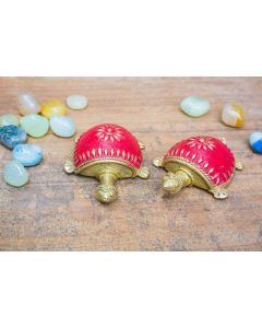 Dhokra Art Tortoise Table Top Set- Red