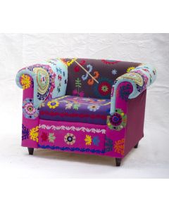 Vintage Kantha Patchwork Upholstered  Sofa Chair in Melody Patchwork Multi Arm  Chair Vintage Kantha Sofa Patchwork Chair